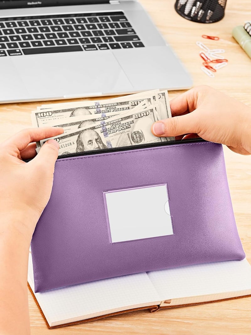 SMARTAKE 5-Pack Bank Deposit Money Bags with Zipper, PU Leather Bags Cash Wallet Pouches with Label, for Coins, Cosmetics, Invoice, Bills, Tools, 11.5 x 6.2 Inches, 5 Colors - Image 3